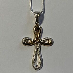 Gold and Sterling Silver Cross Pendant Necklace
